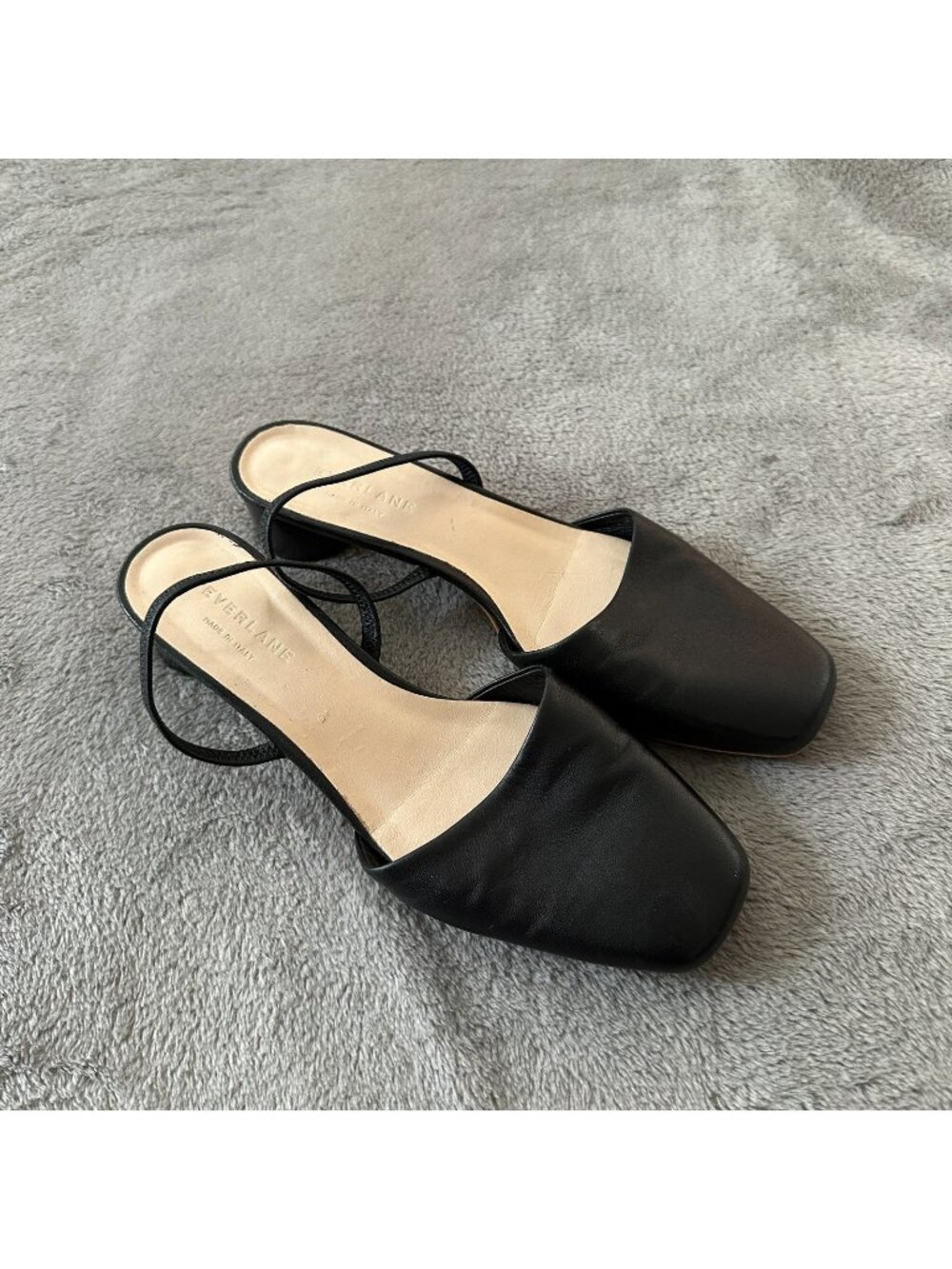 Everlane Black Leather Square-Toe Slingback Mules